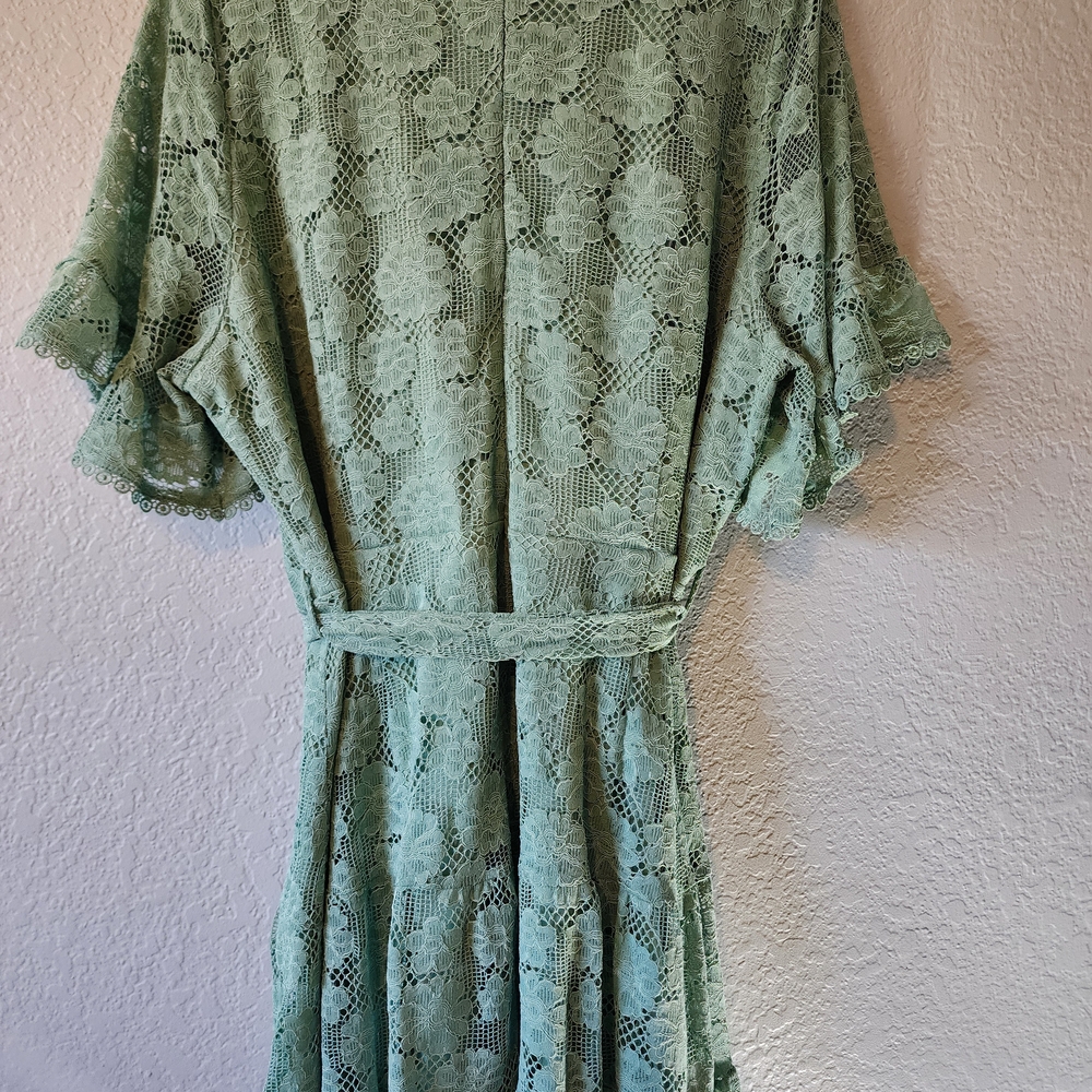 City Chic 22 / XL - Garden Kisses - Sage Green Lace Faux Wrap - Mini Dress - Picture 5 of 8